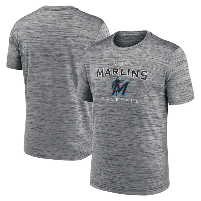 Men's Miami Marlins Grey Velocity Practice Performance T-Shirt